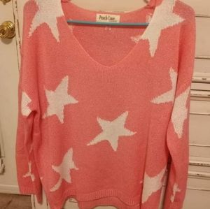 Peach Love Pink & White Stars Sweater Size Small